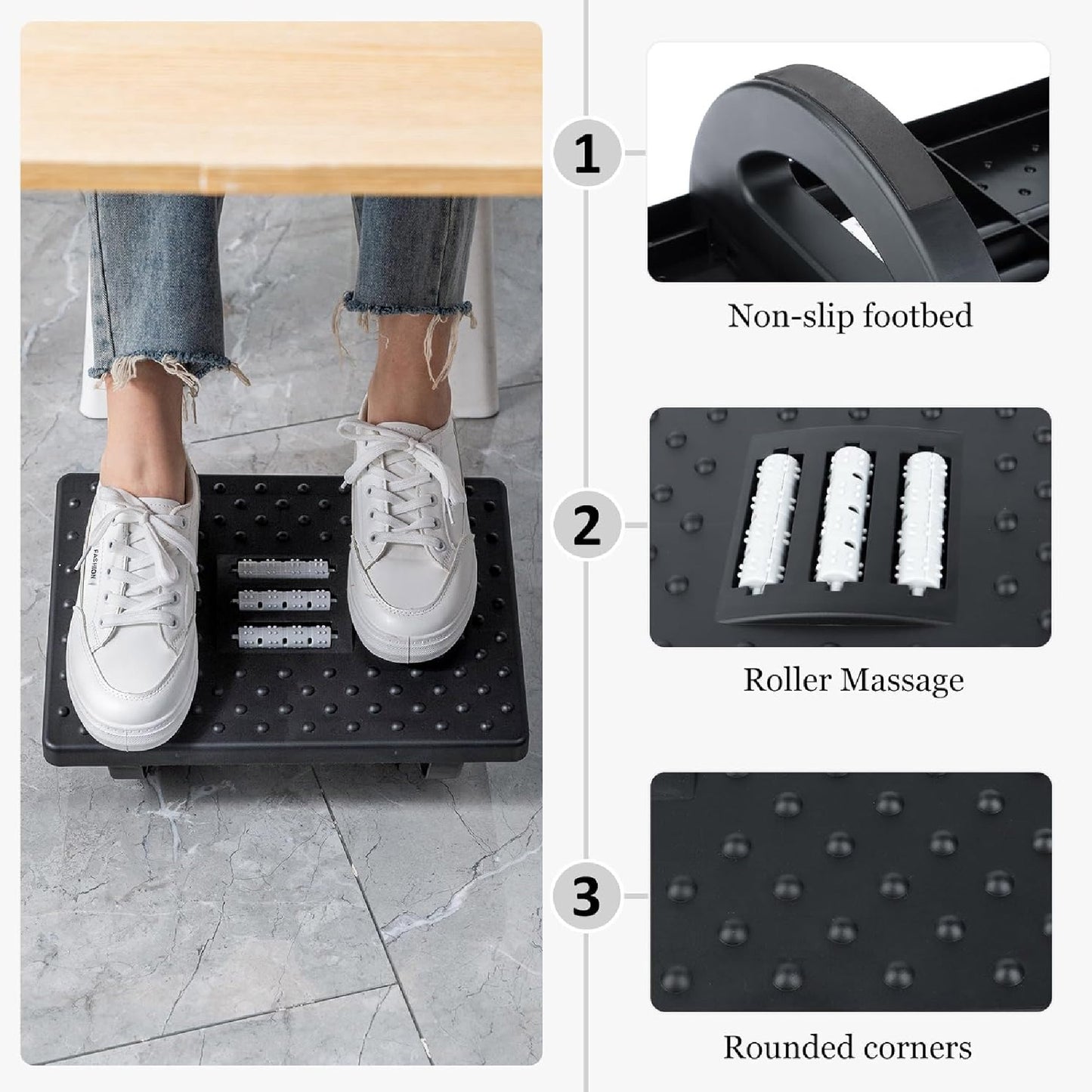 Descansa pies ergonómico con masajeador